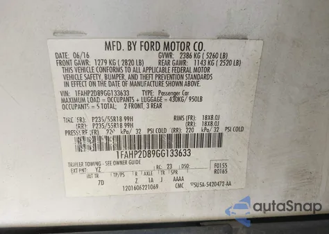 2016 Ford Taurus Se from USA, damaged, VIN 1FAHP2D89GG133633